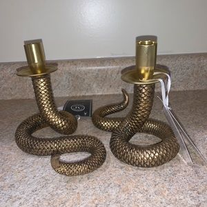 Pair of Martha Stewart Gold Snake Candle Holders